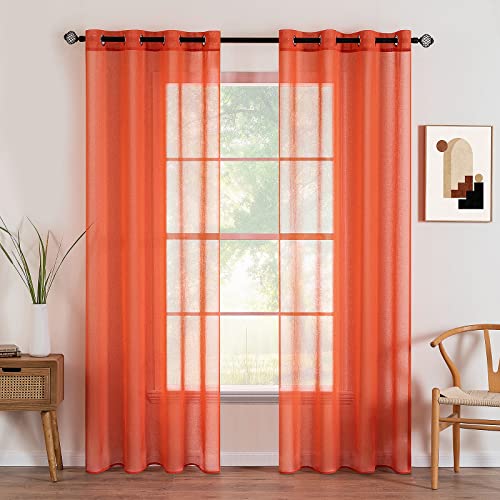 MIULEE Vorhang mit Ösen Sheer Voile Transparente Gardine aus Voile Polyester Ösenschal Transparent Wohnzimmer Luftig Dekoschal für Schlafzimmer 2er Set 140 X 245 cm (B x H), Grommet Top Orange von MIULEE