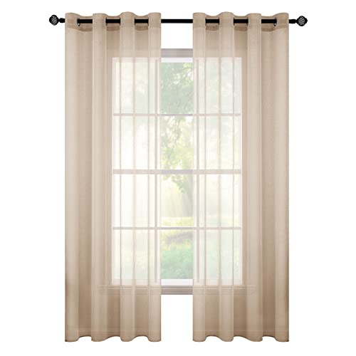 MIULEE Sheer Voile Vorhang mit Ösen Transparente Gardine Ösenvorhang Ösenschal Transparent Durchsichtig Luftig Dekoschal für Schlafzimmer Wohnzimmer 140x245 cm (B x H) 2er Set Khaki von MIULEE