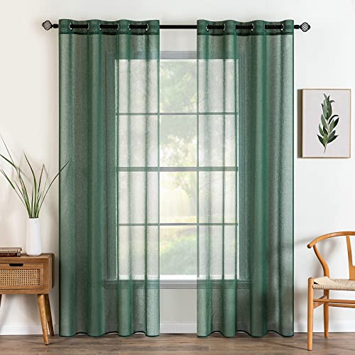 MIULEE Gardine mit Ösen Transparente Vorhang Sheer Voile aus Voile Polyester Ösenschal Transparent Wohnzimmer für Schlafzimmer 2er Set 140 X 260 cm (B x H), Grommet Top Dunkelgrün von MIULEE