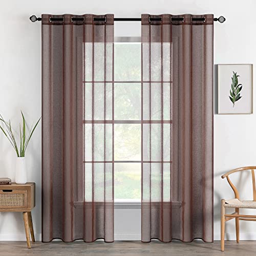 MIULEE 2er Set Sheer Voile Vorhang mit Ösen Transparente Gardine aus Voile Polyester Ösenschal Transparent Wohnzimmer Luftig Dekoschal für Schlafzimmer 140 X 260 cm (B x H), Grommet Top Schokolade von MIULEE
