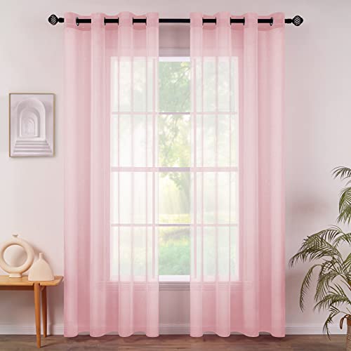 MIULEE Sheer Voile Vorhang mit Ösen Transparente Optik Gardine Ösenvorhang Ösenschal Transparent Durchsichtig Fensterschal für Schlafzimmer Wohnzimmer Babyroom 140x145 cm (B x H) 2er Set Rosa von MIULEE