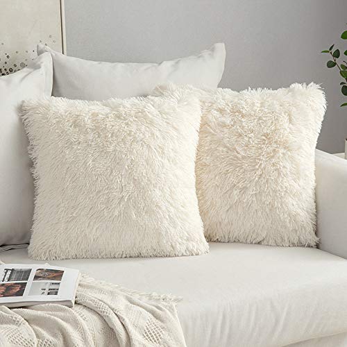 MIULEE 2er Set Kissenbezüge Künstlich Pelz Sofakissen Dekorative Dekokissen Kuschelkissen Plüschkissen Kuschelig Couchkissen Superweich Kissen Flauschig Kissenbezug für Sofa 40x40 cm Cremeweiß von MIULEE