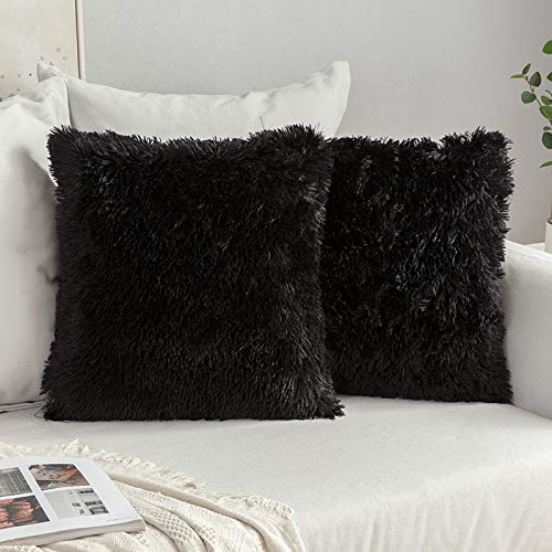 MIULEE 2er Set Kissenbezüge Künstlich Pelz Sofakissen Dekorative Dekokissen Kuschelkissen Plüschkissen Kuschelig Couchkissen Superweich Kissen Flauschig Kissenbezug für Sofa 40x40 cm Schwarz von MIULEE