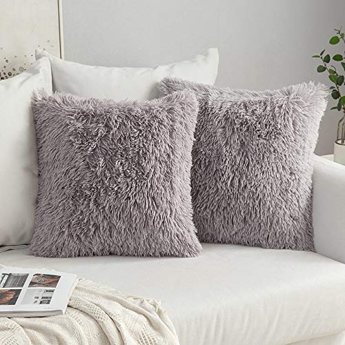 MIULEE 2er Set Kissenbezüge Künstlich Pelz Sofakissen Dekorative Dekokissen Kuschelkissen Plüschkissen Kuschelig Couchkissen Superweich Kissen Flauschig Kissenbezug für Sofa 60x60 cm Grau von MIULEE