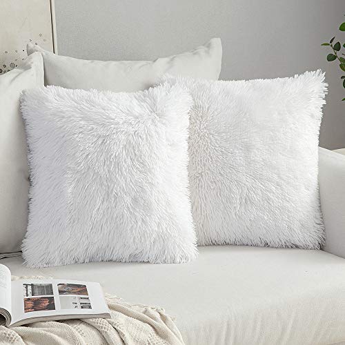 MIULEE 2er Set Kissenbezüge Künstlich Kissenbezug Sofakissen Dekorative Dekokissen Kuschelkissen Plüschkissen Kuschelig Couchkissen Superweich Kissen Flauschig kissenhülle Für Sofa 60x60 cm Weiß von MIULEE