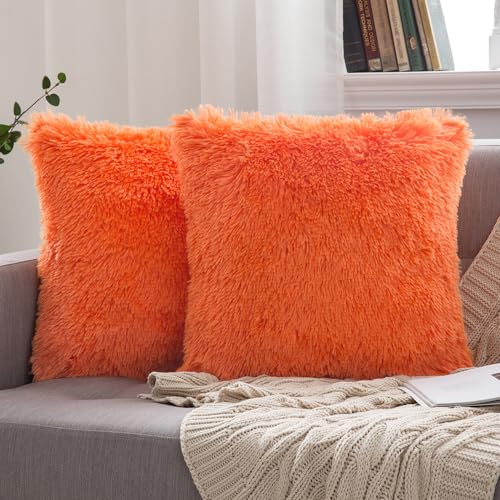MIULEE 2er Set Kissenbezüge Künstlich Pelz Sofakissen Dekorative Dekokissen Kuschelkissen Plüschkissen Kuschelig Couchkissen Superweich Kissen Flauschig Kissenbezug für Sofa 45x45 cm Orange von MIULEE