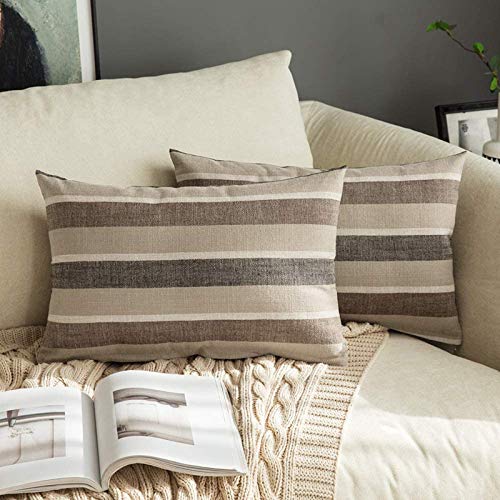 MIULEE 2er Set Streifen Kissenbezüge Kissenhülle Leinenoptik Sofakissen Dekorative Kissenbezug Dekokissen Deko Couchkissen Bezug für Sofa Büro Couch Schlafzimmer Wohnzimmer 30x50 cm Kaffee von MIULEE