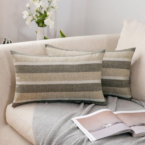 MIULEE 2er Set Streifen Kissenbezüge Kissenhülle Leinenoptik Sofakissen Dekorative Kissenbezug Dekokissen Deko Couchkissen Bezug für Sofa Büro Couch Schlafzimmer Wohnzimmer 30x50 cm Khaki von MIULEE