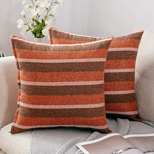 MIULEE 2er Set Streifen Kissenbezüge Kissenhülle Leinenoptik Sofakissen Dekorative Kissenbezug Dekokissen Deko Couchkissen Bezug für Sofa Büro Couch Schlafzimmer Wohnzimmer 40x40 cm Orange von MIULEE