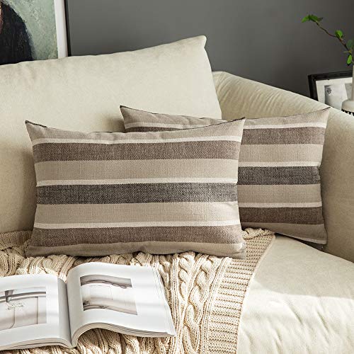 MIULEE 2er Set Streifen Kissenbezüge Kissenhülle Leinenoptik Sofakissen Dekorative Kissenbezug Dekokissen Deko Couchkissen Bezug für Sofa Büro Couch Schlafzimmer Wohnzimmer 40x60 cm Kaffee von MIULEE