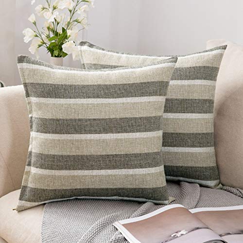 MIULEE 2er Set Streifen Kissenbezüge Kissenhülle Leinenoptik Sofakissen Dekorative Kissenbezug Dekokissen Deko Couchkissen Bezug für Sofa Büro Couch Schlafzimmer Wohnzimmer 45x45 cm Khaki von MIULEE