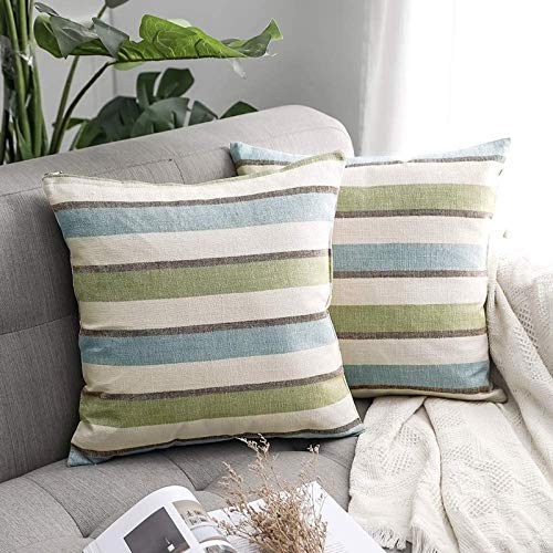 MIULEE 2er Set Streifen Kissenbezüge Kissenhülle Leinenoptik Sofakissen Dekorative Kissenbezug Dekokissen Deko Couchkissen Bezug für Sofa Büro Couch Schlafzimmer Wohnzimmer 60x60 cm Grün von MIULEE