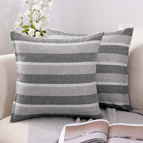 MIULEE Streifen Kissenbezüge Kissenhülle Leinenoptik Sofakissen Dekorative Kissenbezug Dekokissen Deko Couchkissen Bezug für Sofa Büro Couch Schlafzimmer Wohnzimmer 2er Set 60x60 cm Hellgrau von MIULEE