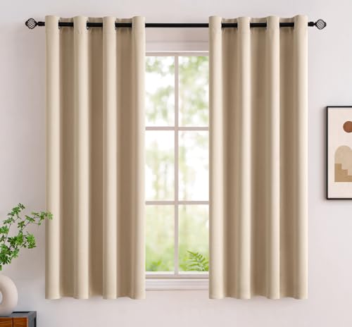 MIULEE Vorhang Kurz Fenster mit Ösen, Verdunkelungsvorhänge Beige für Kleine Fenster, Vorhang Verdunkelung Modern Wohnzimmer Schlafzimmer, 2er Set Weicher Abdunkelnde Vorhänge, Jeder H 137 X B 117 cm von MIULEE