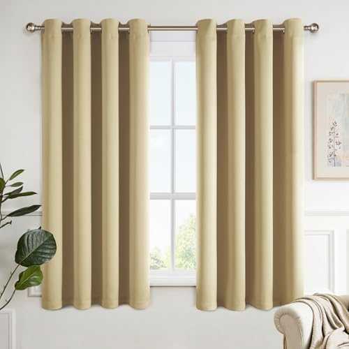 MIULEE Beige-Gelb Vorhang Blickdicht Kurz 145 cm Hoch, Verdunklungsgardine zum Verdunkeln von Räumen, Gardinen Blickdicht 2er Set mit Ösen 140x145, Gardinen Wohnzimmer Modern Kurz Fenster von MIULEE