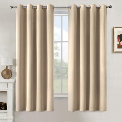 MIULEE Beige Vorhang Blickdicht Kurz 160 cm Hoch, Verdunklungsgardine zum Verdunkeln von Räumen, Gardinen Blickdicht 2er Set mit Ösen, Gardinen Wohnzimmer Modern Kurz Fenster, Jeder H 175 X B 140 cm von MIULEE