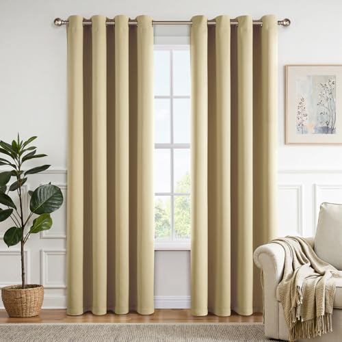 MIULEE Vorhänge Beige-Gelb Blickdicht mit Ösen, Schöner Weicher Verdunklungsvorhänge zum Verdunkeln von Räumen, 2er Set Gardinen Abdunkelnd Schlafzimmer Wohnzimmer Thermovorhang Kälteschutz 140X200 CM von MIULEE