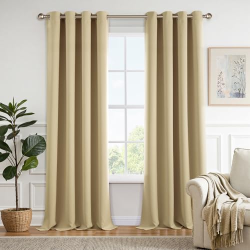 MIULEE Vorhänge Beige-Gelb Blickdicht mit Ösen, Schöner Weicher Verdunklungsvorhänge zum Verdunkeln von Räumen, 2er Set Gardinen Abdunkelnd Schlafzimmer Wohnzimmer Thermovorhang Kälteschutz 140X245 CM von MIULEE