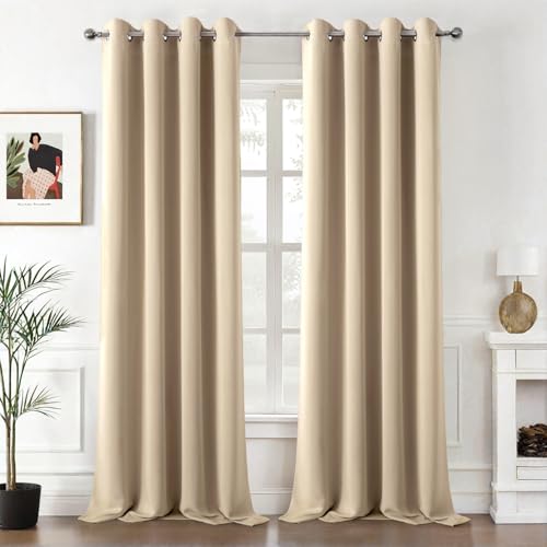 MIULEE Vorhänge Beige Blickdicht mit Ösen, Schöner Weicher Verdunklungsvorhänge zum Verdunkeln von Räumen, 2er Set Gardinen Abdunkelnd Schlafzimmer Wohnzimmer Thermovorhang Kälteschutz 140X280 cm von MIULEE