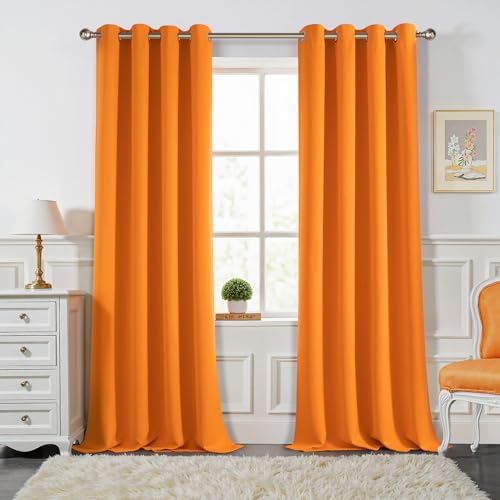 MIULEE Vorhänge Orange Blickdicht mit Ösen, Schöner Weicher Verdunklungsvorhänge zum Verdunkeln von Räumen, 2er Set Gardinen Abdunkelnd Schlafzimmer Wohnzimmer Thermovorhang Kälteschutz 140X245 cm von MIULEE