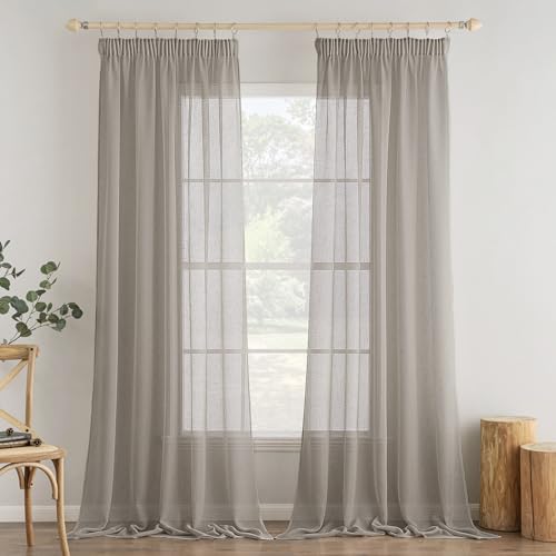MIULEE 2er Set Voile Vorhang Sheer Vorhang mit kräuselband Transparente Leinenoptik Gardinen Wohnzimmer Modern Fensterschal Schlafzimmer 140x245cm (B x H) Dunkelgrau von MIULEE