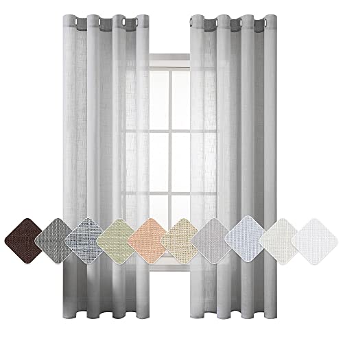 MIULEE 2er Set Voile Vorhang Sheer Leinenvorhang mit Ösen Transparent Leinen Optik Gardine Ösenschal Wohnzimmer Fensterschal Lichtdurchlässig Dekoschal Schlafzimmer 140x145cm (B x H) Hellgrau von MIULEE