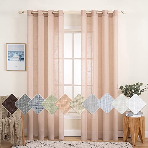 MIULEE 2er Set Voile Vorhang Sheer Leinenvorhang mit Ösen Transparent Leinen Optik Gardine Ösenschal Wohnzimmer Fensterschal Lichtdurchlässig Dekoschal Schlafzimmer 140x145cm (B x H) Pfirsich von MIULEE