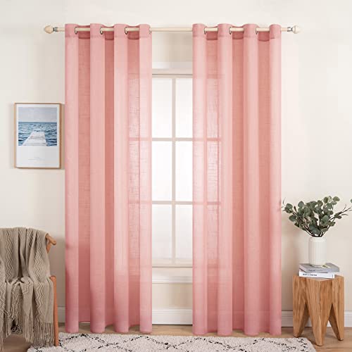 MIULEE 2er Set Voile Vorhang Sheer Leinenvorhang mit Ösen Transparente Leinen Optik Gardine Ösenschal Wohnzimmer Fensterschal Lichtdurchlässig Dekoschal Schlafzimmer 140x145cm (B x H) Baby Rosa von MIULEE