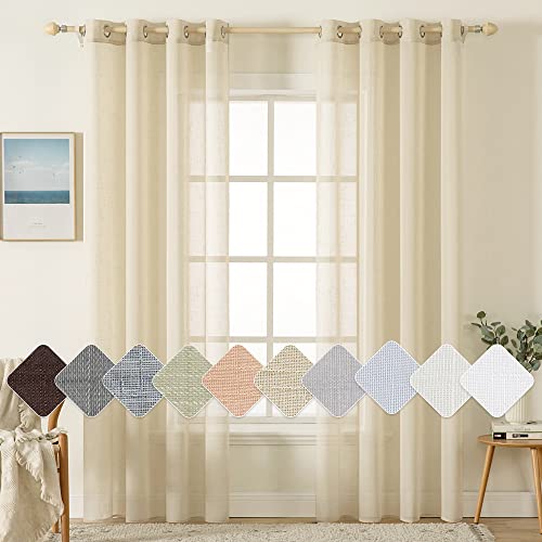 MIULEE 2er Set Voile Vorhang Sheer Leinenvorhang mit Ösen Transparente Leinen Optik Gardine Ösenschal Wohnzimmer Fensterschal Lichtdurchlässig Dekoschal Schlafzimmer 140x160cm (B x H) Beige von MIULEE