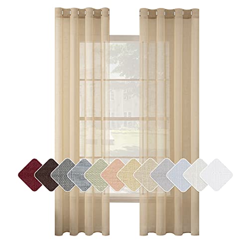 MIULEE 2er Set Voile Vorhang Sheer Leinenvorhang mit Ösen Transparente Leinen Optik Gardine Ösenschal Wohnzimmer Fensterschal Lichtdurchlässig Dekoschal Schlafzimmer 140x175cm (B x H) Beige-gelb von MIULEE