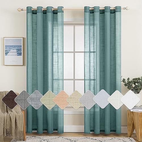 MIULEE 2er Set Voile Vorhang Sheer Leinenvorhang mit Ösen Transparente Leinen Optik Gardine Ösenschal Wohnzimmer Fensterschal Lichtdurchlässig Dekoschal Schlafzimmer 140x175cm (B x H) Staubiges Blau von MIULEE