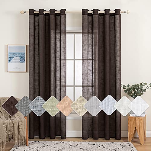 MIULEE 2er Set Voile Vorhang Sheer Leinenvorhang mit Ösen Transparente Leinen Optik Gardine Ösenschal Wohnzimmer Fensterschal Lichtdurchlässig Dekoschal Schlafzimmer 140x260cm (B x H) Kaffee von MIULEE
