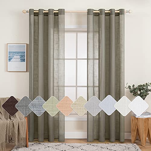 MIULEE 2er Set Voile Vorhang Sheer Leinenvorhang mit Ösen Transparente Leinen Optik Gardine Ösenschal Wohnzimmer Fensterschal Lichtdurchlässig Dekoschal Schlafzimmer 140x245cm (B x H) Braun von MIULEE