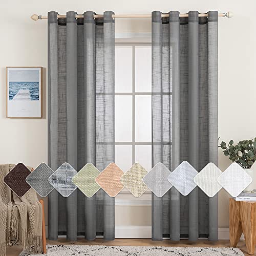 MIULEE 2er Set Voile Vorhang Sheer Leinenvorhang mit Ösen Transparente Leinen Optik Gardine Ösenschal Wohnzimmer Fensterschal Lichtdurchlässig Dekoschal Schlafzimmer 140x245cm (B x H) Dunkelgrau von MIULEE