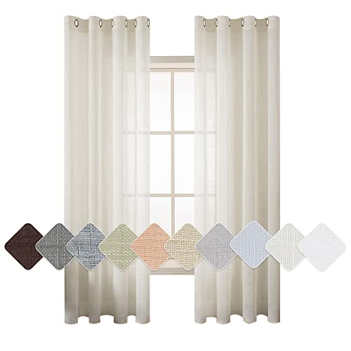 MIULEE 2er Set Voile Vorhang Sheer Leinenvorhang mit Ösen Transparente Leinen Optik Gardine Ösenschal Wohnzimmer Fensterschal Lichtdurchlässig Dekoschal Schlafzimmer 140x245cm (B x H) Elfenbeinweiß von MIULEE