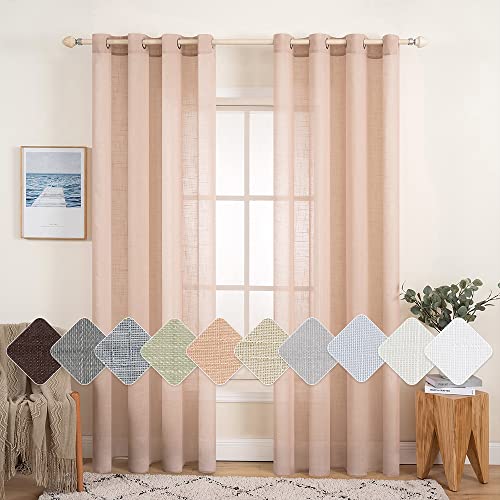 MIULEE 2er Set Voile Vorhang Sheer Leinenvorhang mit Ösen Transparente Leinen Optik Gardine Ösenschal Wohnzimmer Fensterschal Lichtdurchlässig Dekoschal Schlafzimmer 140x245cm (B x H) Pfirsich von MIULEE