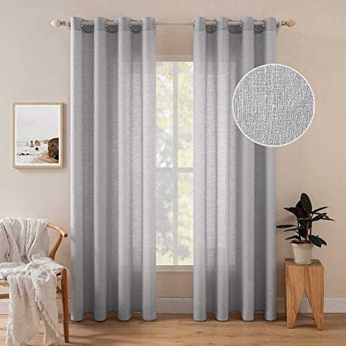 MIULEE 2er Set Voile Vorhang Sheer Leinenvorhang mit Ösen Transparente Unregelmäßige Textur Gardine Ösenschal Fensterschal Lichtdurchlässig für Schlafzimmer, Hellgrau, 280cm x 140cm(H X B) von MIULEE