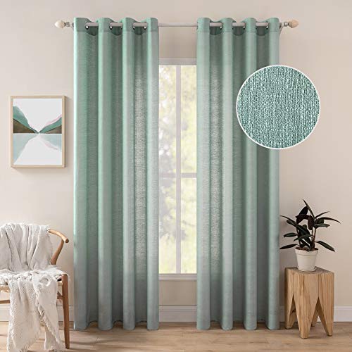 MIULEE 2er Set Voile Vorhang Sheer Leinenvorhang mit Ösen Transparente Unregelmäßige Textur Gardine Ösenschal Fensterschal Lichtdurchlässig für Schlafzimmer, Seegrün, 280cm x 140cm(H X B) von MIULEE