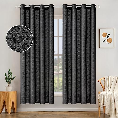 MIULEE 2er Set Voile Vorhang Sheer Leinenvorhang mit Ösen Transparente Unregelmäßige Textur Gardine Ösenschal Fensterschal Lichtdurchlässig für Schlafzimmer 145 x 140cm (H x B) Schwarz von MIULEE