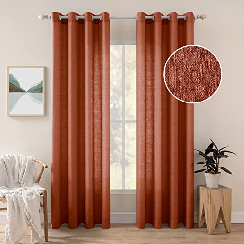 MIULEE 2er Set Voile Vorhang Sheer Leinenvorhang mit Ösen Transparente Unregelmäßige Textur Gardine Ösenschal Fensterschal Lichtdurchlässig für Schlafzimmer 145 x 140cm (H x B) Ziegelrot von MIULEE