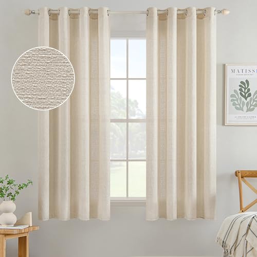 MIULEE 2er Set Voile Vorhang Sheer Leinenvorhang mit Ösen Transparente Unregelmäßige Textur Gardine Ösenschal Fensterschal Lichtdurchlässig für Schlafzimmer 160 x 140cm (H x B) Hellbeige von MIULEE