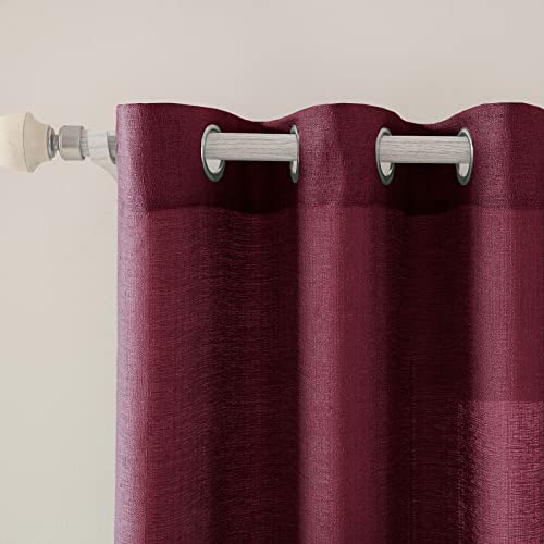 MIULEE 2er Set Voile Vorhang Sheer Leinenvorhang mit Ösen Transparente Unregelmäßige Textur Gardine Ösenschal Fensterschal Lichtdurchlässig für Schlafzimmer 160 x 140cm (H x B) Weinrot von MIULEE