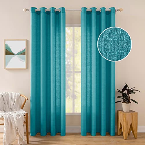 MIULEE 2er Set Voile Vorhang Sheer Leinenvorhang mit Ösen Transparente Unregelmäßige Textur Gardine Ösenschal Fensterschal Lichtdurchlässig für Schlafzimmer 215 x 140cm (H x B) Seeblau von MIULEE