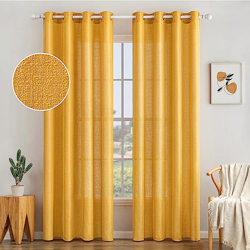 MIULEE 2er Set Voile Vorhang Sheer Leinenvorhang mit Ösen Transparente Unregelmäßige Textur Gardine Ösenschal Fensterschal Lichtdurchlässig für Schlafzimmer 225 x 140cm (H x B) Gold von MIULEE
