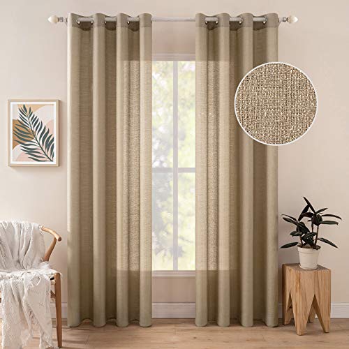 MIULEE 2er Set Voile Vorhang Sheer Leinenvorhang mit Ösen Transparente Unregelmäßige Textur Gardine Ösenschal Fensterschal Lichtdurchlässig für Schlafzimmer 245 x 140cm (H x B) Goldbraun von MIULEE