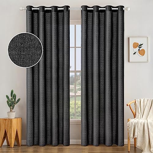 MIULEE 2er Set Voile Vorhang Sheer Leinenvorhang mit Ösen Transparente Unregelmäßige Textur Gardine Ösenschal Fensterschal Lichtdurchlässig für Schlafzimmer 245 x 140cm (H x B) Schwarz von MIULEE