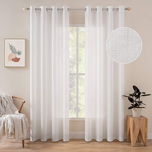 MIULEE 2er Set Voile Vorhang Sheer Leinenvorhang mit Ösen Transparente Unregelmäßige Textur Gardine Ösenschal Fensterschal Schlafzimmer 260 x 140cm (H x B) Reines Weiß von MIULEE