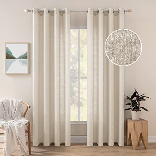 MIULEE 2er Set Voile Vorhang Sheer Leinenvorhang mit Ösen Transparente Unregelmäßige Textur Gardine Ösenschal Fensterschal Lichtdurchlässig für Schlafzimmer 280 x 140cm (H x B) Hellbeige von MIULEE