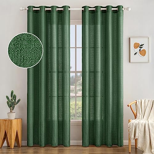 MIULEE 2er Set Voile Vorhang Sheer Leinenvorhang mit Ösen Transparente Unregelmäßige Textur Lichtdurchlässig Gardine für Schlafzimmer 260 x 140cm (H x B) Dunkel Grün von MIULEE