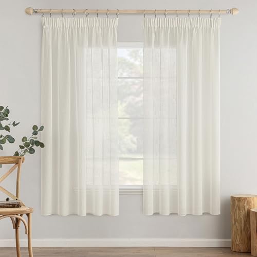MIULEE 2er Set Voile Vorhang Sheer Vorhang mit kräuselband Transparente Leinenoptik Gardinen Wohnzimmer Modern Fensterschal Schlafzimmer 140x175cm (B x H) Elfenbeinweiß von MIULEE
